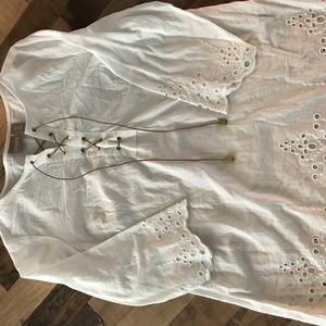 Chico’s White Eyelet and Lace Up Blouse Size S